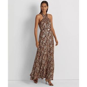 Lauren Ralph Lauren Paisley Metallic Jacquard Halter Gown - Purple Multi 8